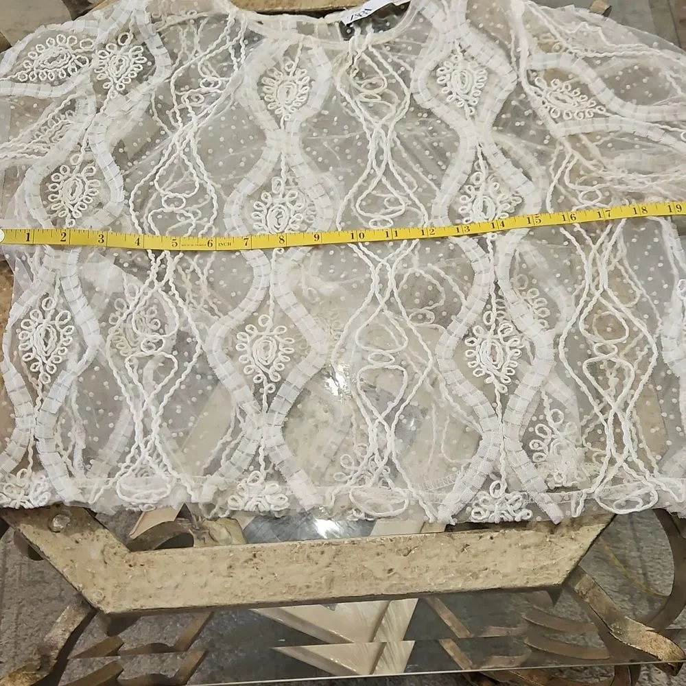 Zara Cream Lace Long Sleeve Cropped Whimsigoth Top Size Small